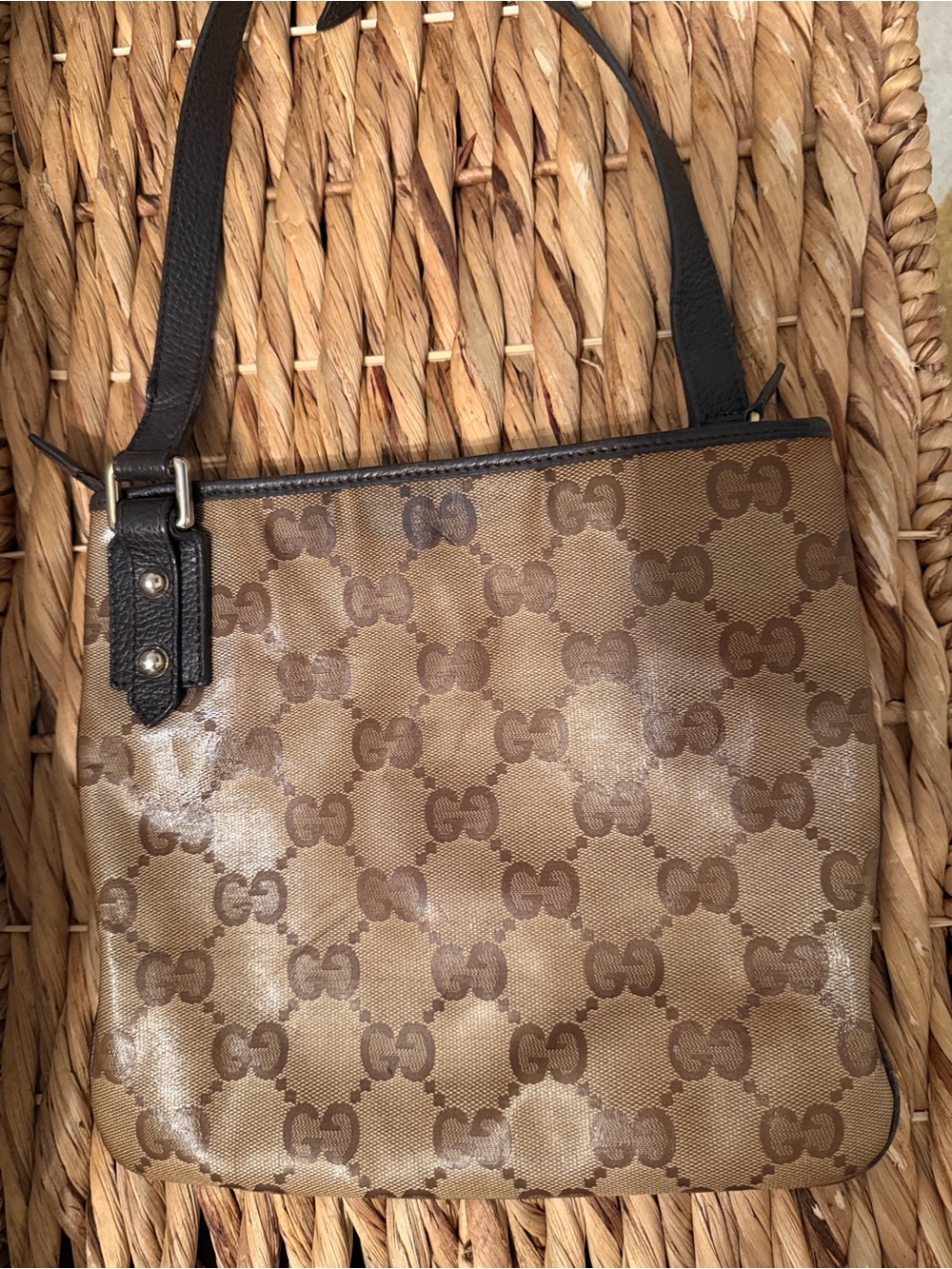 Gucci Beige & Dark Brown Monogram Shoulder Bag